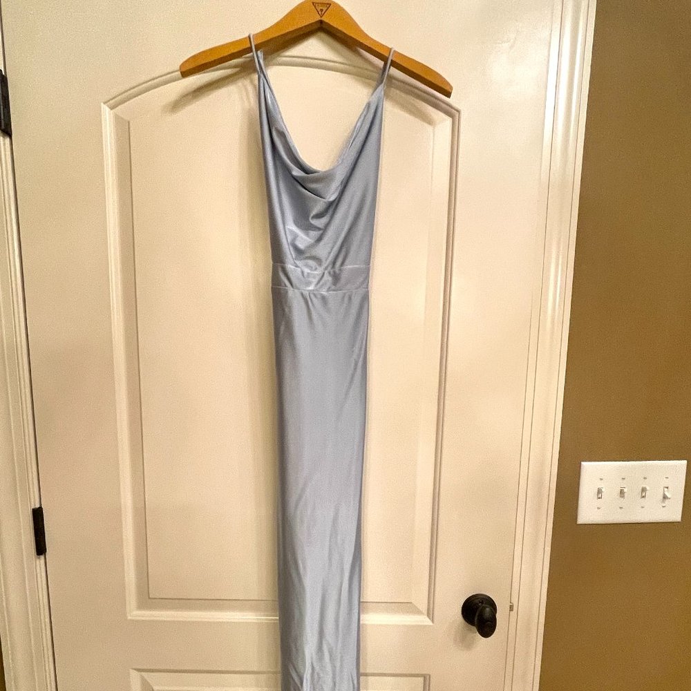 windsor lolita light blue satin maxi dress